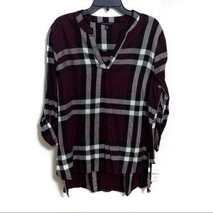 Signature Studio Purple Plaid 3/4 Sleeve Top